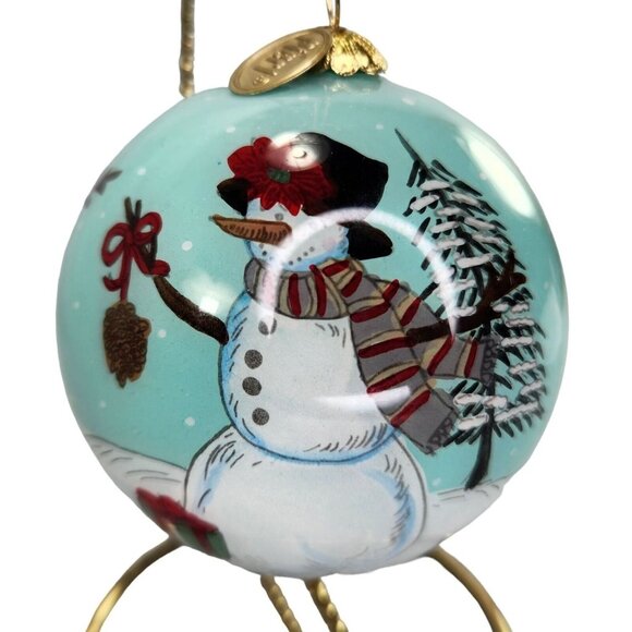 Pier‎ 1 Li Bien Scenes of a Snowman Ornament Round Handpainted Glass Xmas Box - Picture 2 of 11